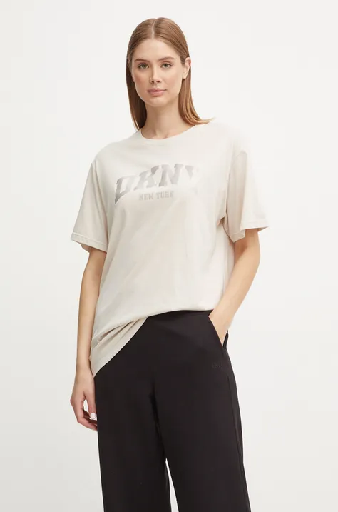 Dkny t-shirt bawełniany damski kolor beżowy DP4T9812