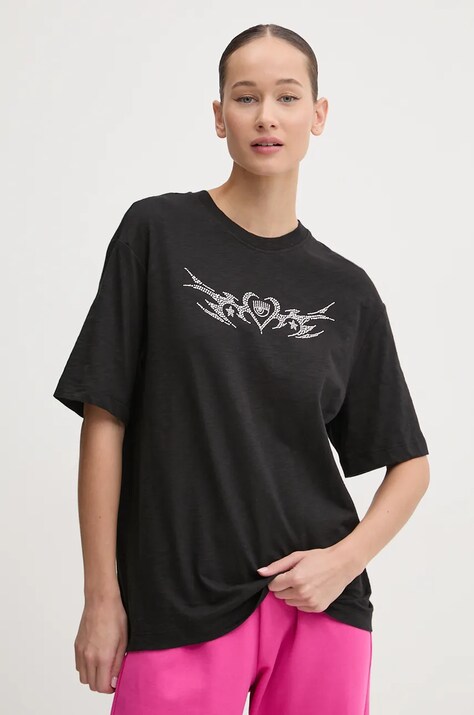 Chiara Ferragni tricou din bumbac femei, culoarea negru, 77CBHT03