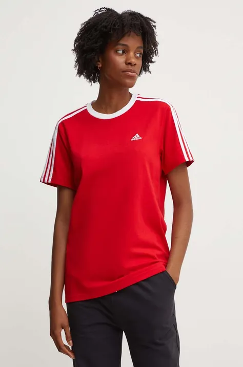 Βαμβακερό μπλουζάκι adidas Essentials γυναικείο, χρώμα: κόκκινο, IY1699