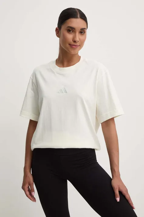 Bavlnené tričko adidas All SZN dámske, béžová farba, IY6784