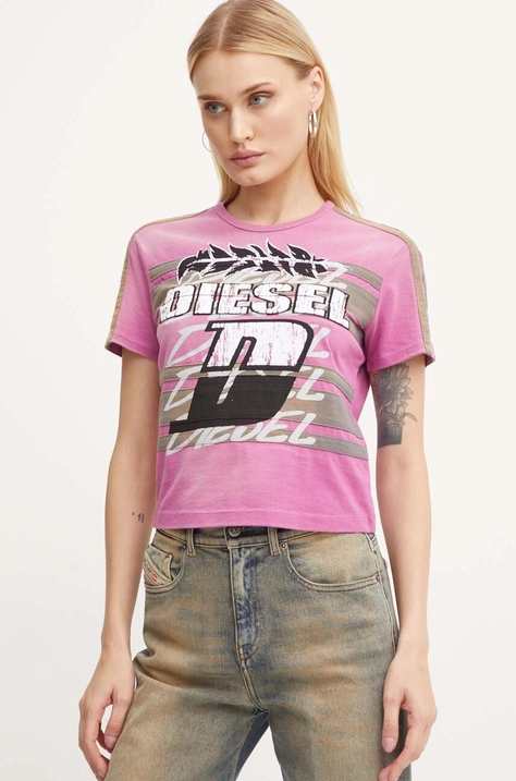 Diesel tricou din bumbac T-UNCUTIE-STRIPE femei, culoarea violet, A14282.0NMAU