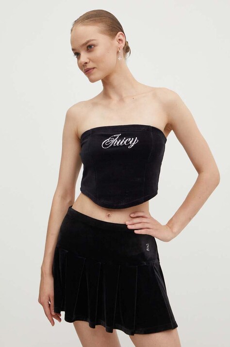 Juicy Couture top welurowy CVC BAILEY BANDEAU kolor czarny JCWCT24344