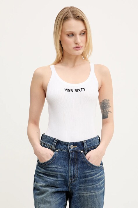 Miss Sixty top din bumbac culoarea alb, 6L2RJ3580000