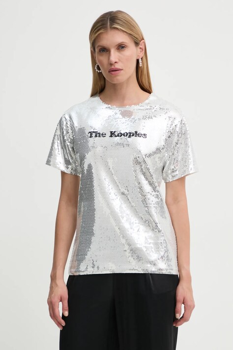 The Kooples tricou femei, culoarea argintiu, FTSC29036K