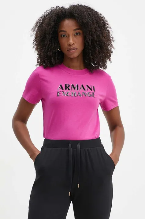Bombažna kratka majica Armani Exchange ženska, roza barva, XW000060 AF10354