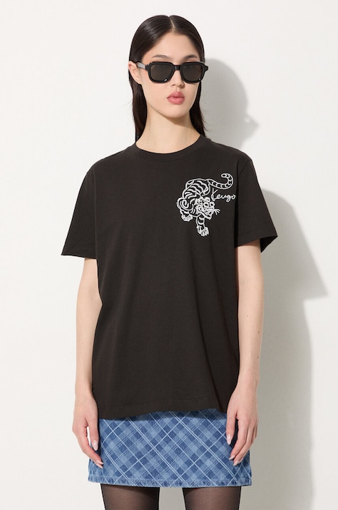 Kenzo cotton t-shirt Gots Star Tiger Emb Loose women’s black color FE62TS1354SG.99J