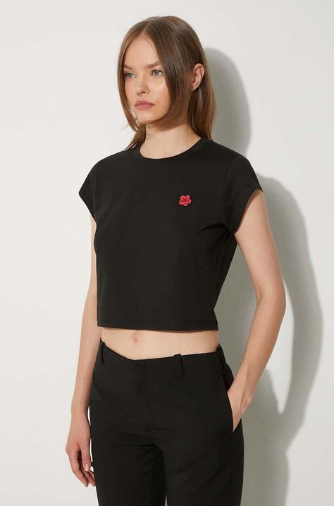 Хлопковая футболка Kenzo Gots Boke Crest Micro T-Shirt женская цвет чёрный FE62TS1424SO.99J