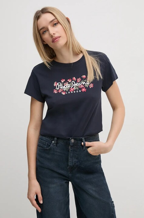 Pepe Jeans tricou din bumbac GINNY femei, culoarea albastru marin, PL505945