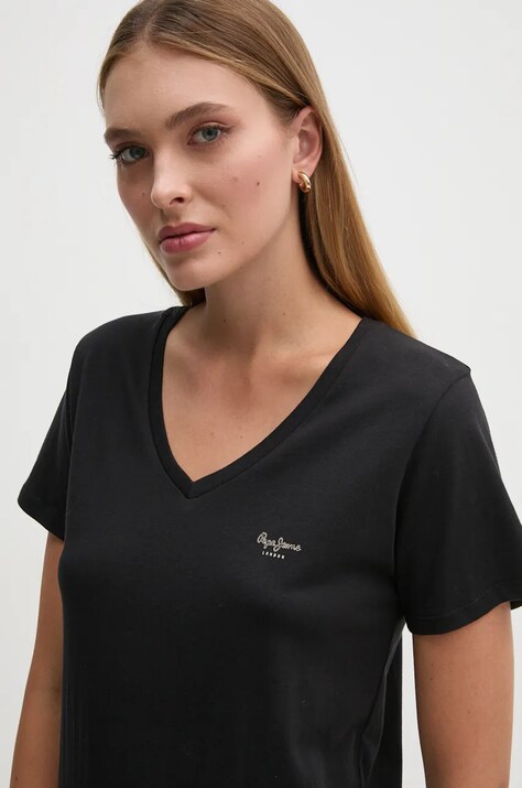 Хлопковая футболка Pepe Jeans FIORE V NECK женская цвет чёрный PL505948