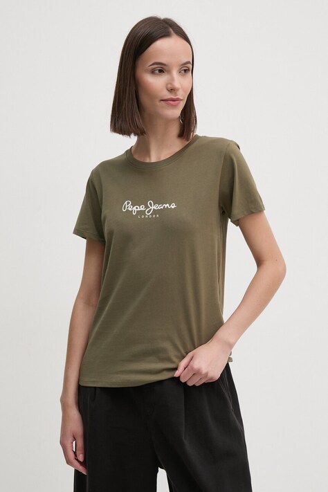 Pepe Jeans tricou din bumbac FIORE femei, culoarea verde, PL505951