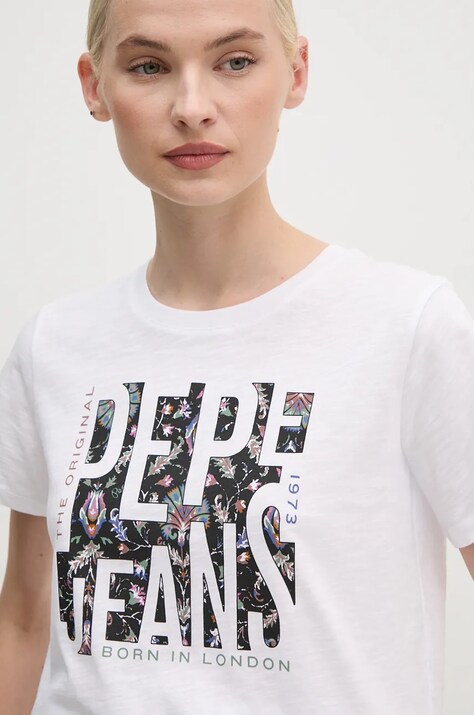 Pepe Jeans tricou din bumbac GLORIA femei, culoarea alb, PL505964