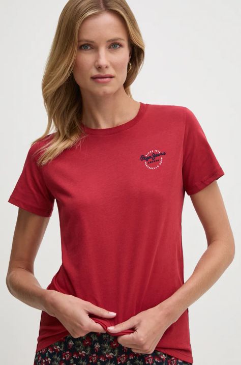 Pepe Jeans tricou din bumbac GABRIELA femei, culoarea bordo, PL505967