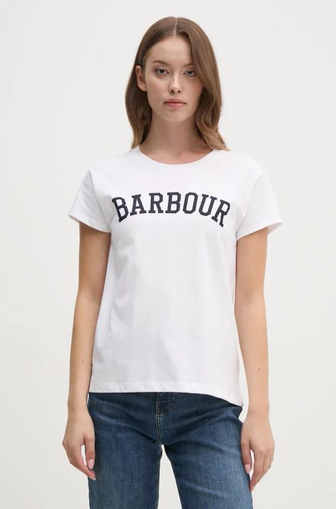 Barbour t-shirt bawełniany damski kolor biały LTS0657