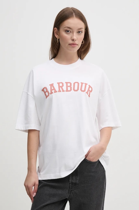 Barbour tricou din bumbac femei, culoarea alb, LTS0652