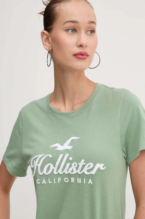 Hollister Co. pamut póló női, zöld, KI357-3284