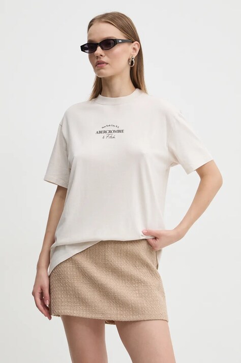 Βαμβακερό μπλουζάκι Abercrombie & Fitch γυναικείο, χρώμα: μπεζ, KI157-1200