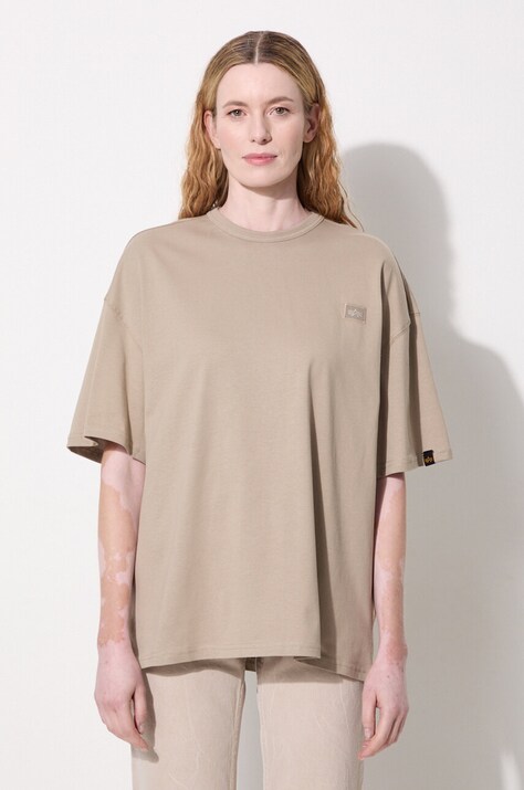 Bavlněné tričko Alpha Industries Essentials RL béžová barva, 146061