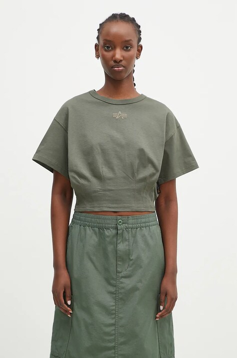 Bavlnené tričko Alpha Industries Waisted dámsky, zelená farba, 148070