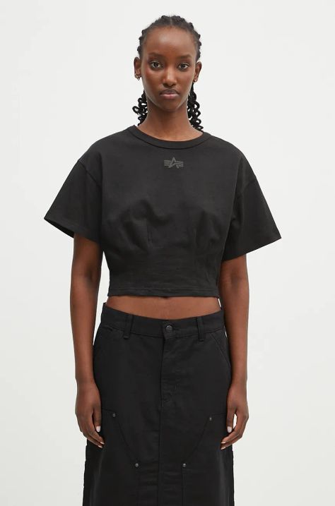 Bavlněné tričko Alpha Industries Waisted černá barva, 148070