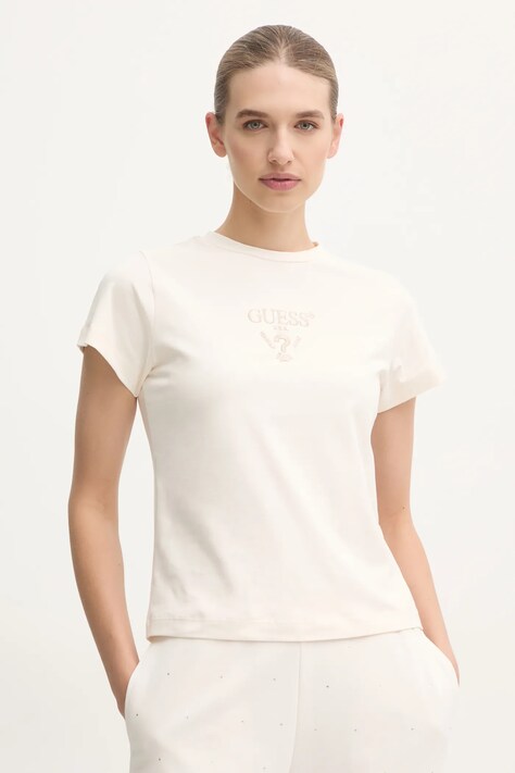 Μπλουζάκι Guess COLETTE χρώμα: μπεζ, V4YI21 KCDH1