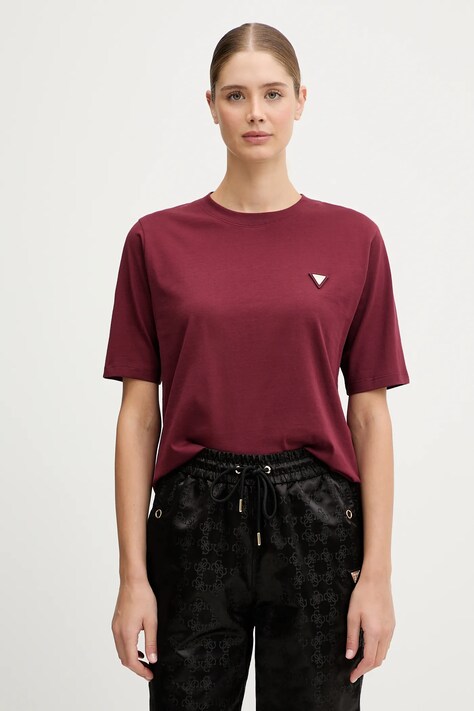 Guess t-shirt bawełniany damski kolor bordowy V4BI21 I3Z14