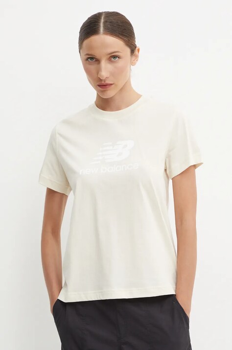 New Balance tricou din bumbac femei, culoarea bej, WT41502LIN