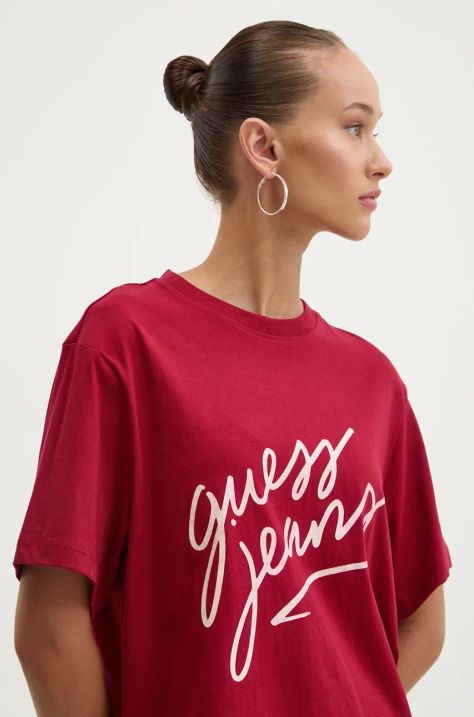 Βαμβακερό μπλουζάκι Guess Jeans γυναικείο, χρώμα: κόκκινο, W4BI54 K8HM0