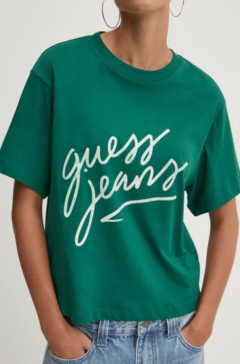 Guess Jeans tricou din bumbac femei, culoarea verde, W4BI54 K8HM0