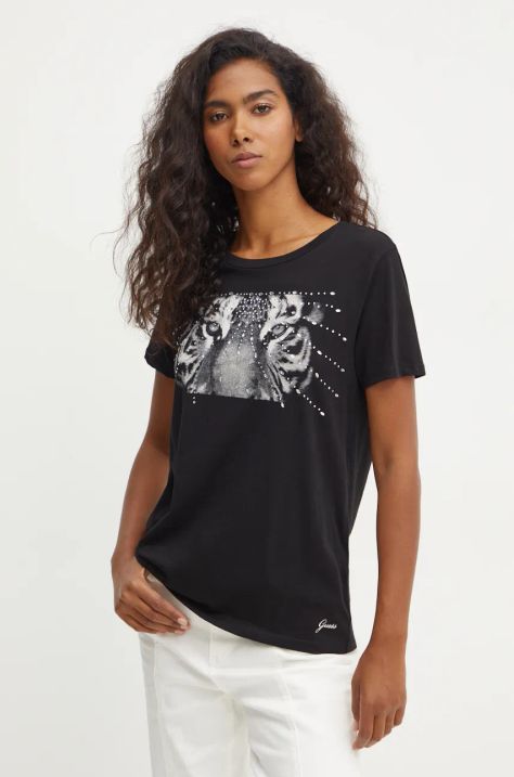 Guess t-shirt bawełniany damski kolor czarny W4BI11 K9RM1