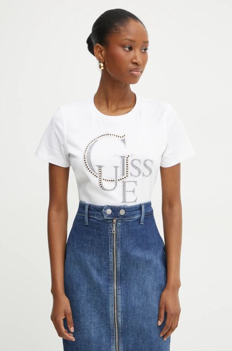 Guess tricou din bumbac femei, culoarea alb, W4BI16 I3Z14