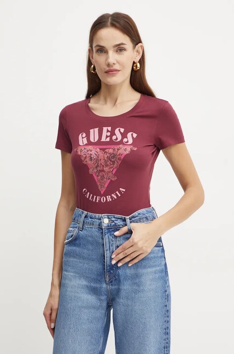 Tričko Guess vínová barva, W4BI19 J1314