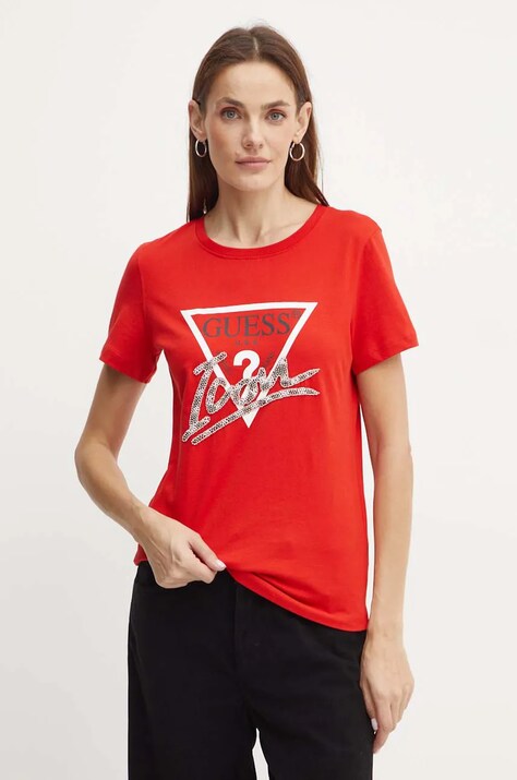 Guess tricou din bumbac femei, culoarea rosu, W4BI20 I3Z14