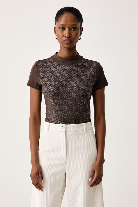Guess T-shirt damski z bawełną brązowy W4BI26 J1314