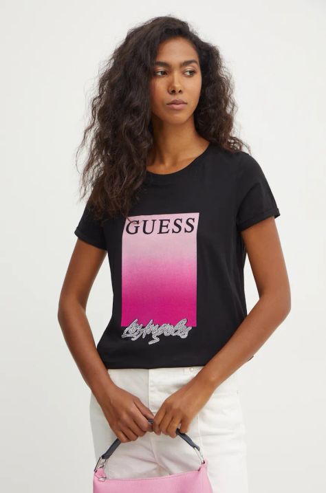 Памучна тениска Guess в черно W4BI30 JA914