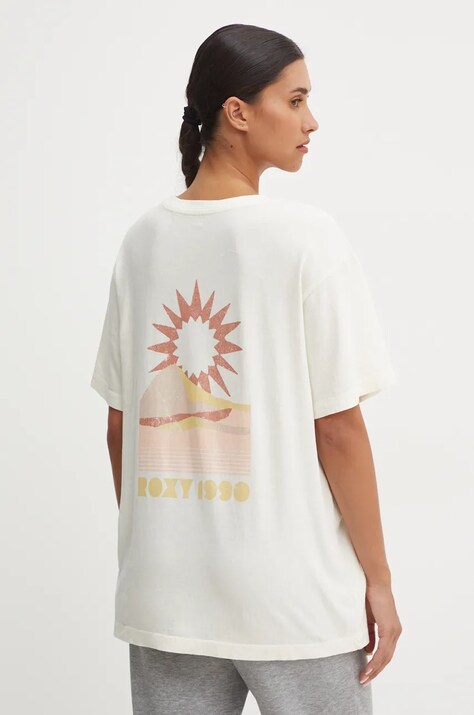 Roxy tricou din bumbac To The Sun femei, culoarea bej, ERJZT05799
