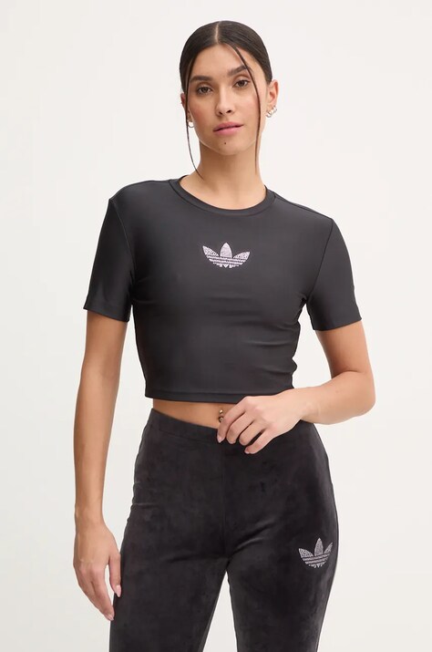 adidas Originals tricou Bling Tee femei, culoarea negru, IW5681