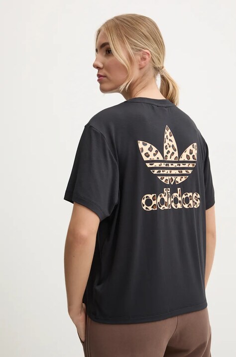 adidas Originals T-shirt Trefoil Tee Leopard damski kolor czarny IW8475