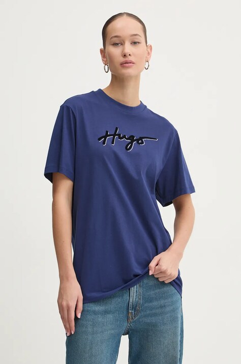 HUGO tricou din bumbac femei, culoarea albastru marin, 50528585