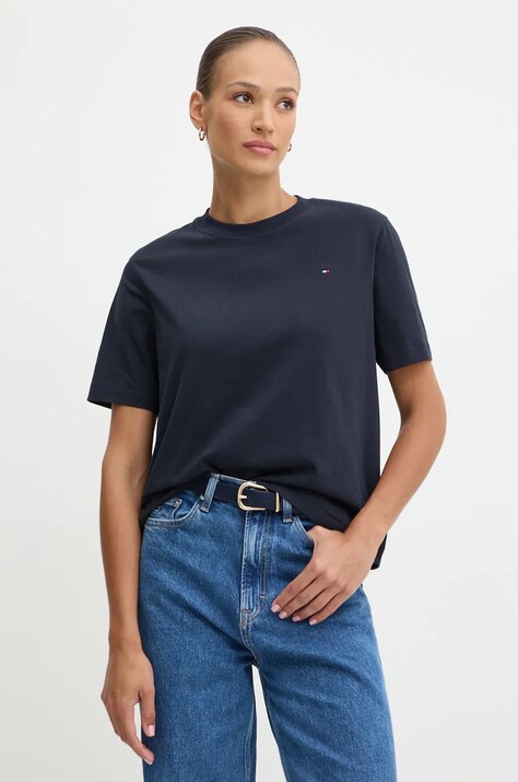 Tommy Hilfiger tricou din bumbac femei, culoarea albastru marin, WW0WW43597