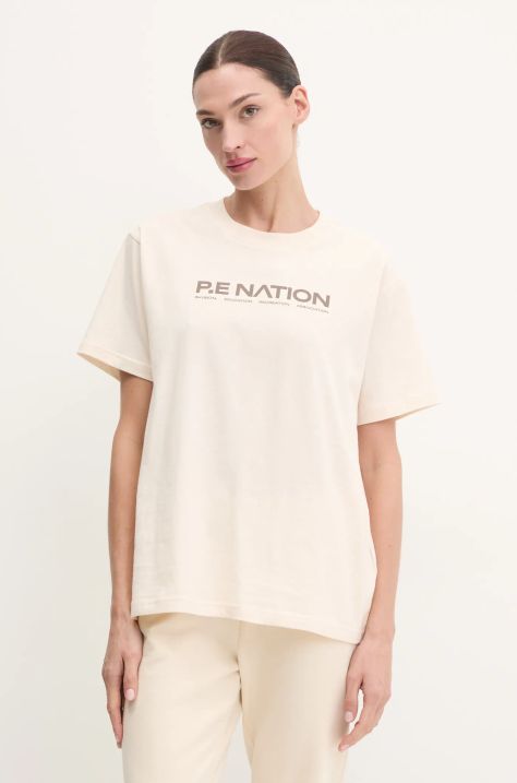 P.E Nation tricou din bumbac Aero SS Tee femei, culoarea bej, 243T329