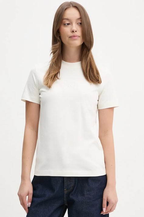 Calvin Klein Jeans tricou din bumbac femei, culoarea bej, J20J224253