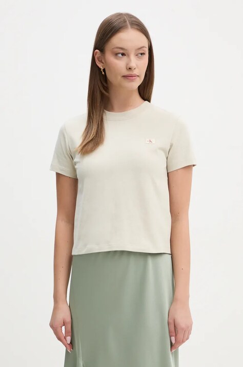 Бавовняна футболка Calvin Klein Jeans жіноча колір бежевий J20J224202