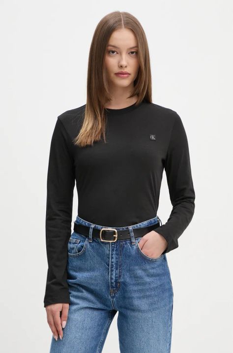 Бавовняний лонгслів Calvin Klein Jeans колір чорний J20J224549