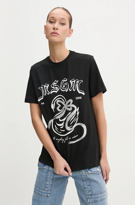MSGM tricou din bumbac femei, culoarea negru, 3742MDM109.247798