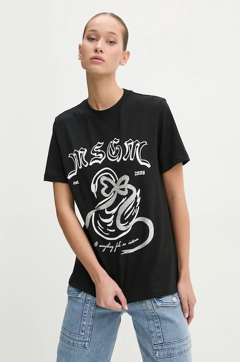 MSGM tricou din bumbac femei, culoarea negru, 3742MDM109.247798