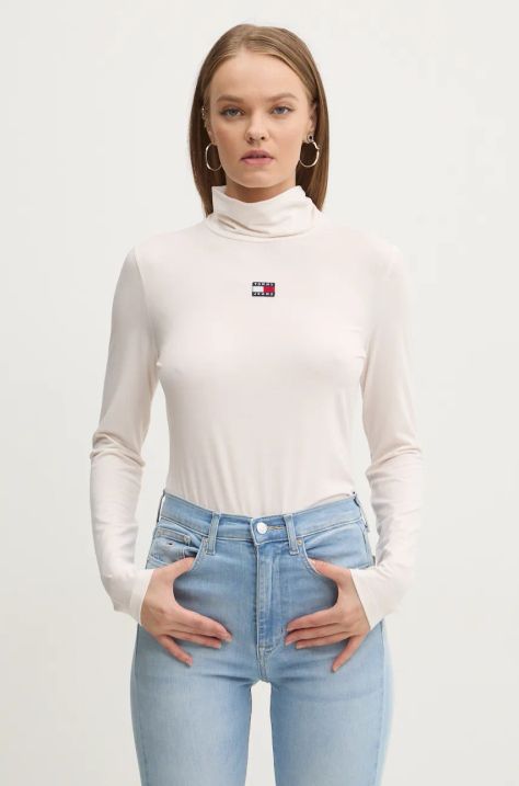 Лонгслів Tommy Jeans жіночий колір бежевий гольф DW0DW18806