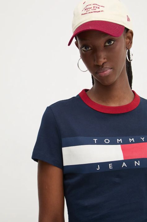 Бавовняна футболка Tommy Jeans жіноча колір синій DW0DW19044