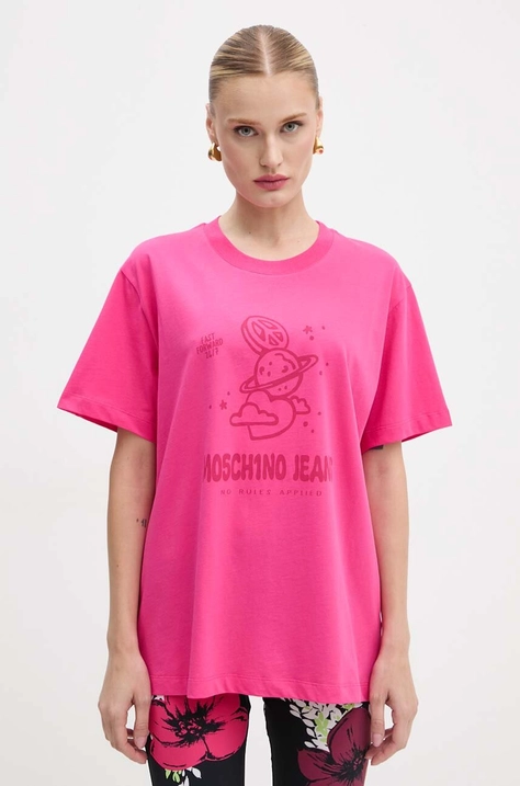 Bombažna kratka majica Moschino Jeans ženska, roza barva, A0704 8733