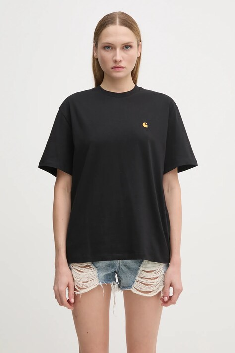 Бавовняна футболка Carhartt WIP S/S Chase жіноча колір чорний I033045.00FXX