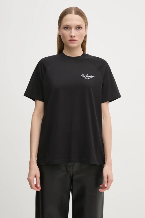 Carhartt WIP t-shirt bawełniany S/S Signature damski kolor czarny I034000.0D2XX